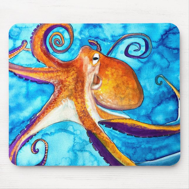 Octopus watercolor under the sea art mouse mat (Front)