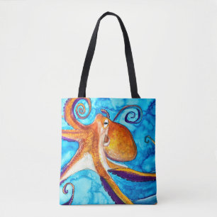 Octopus watercolor under the sea art tote bag
