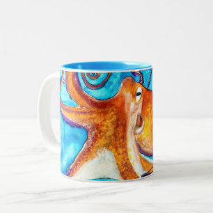 Octopus watercolor under the sea art Two-Tone coffee mug