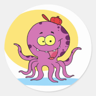 Octopus Wearing A Red Ball Cap Stickers