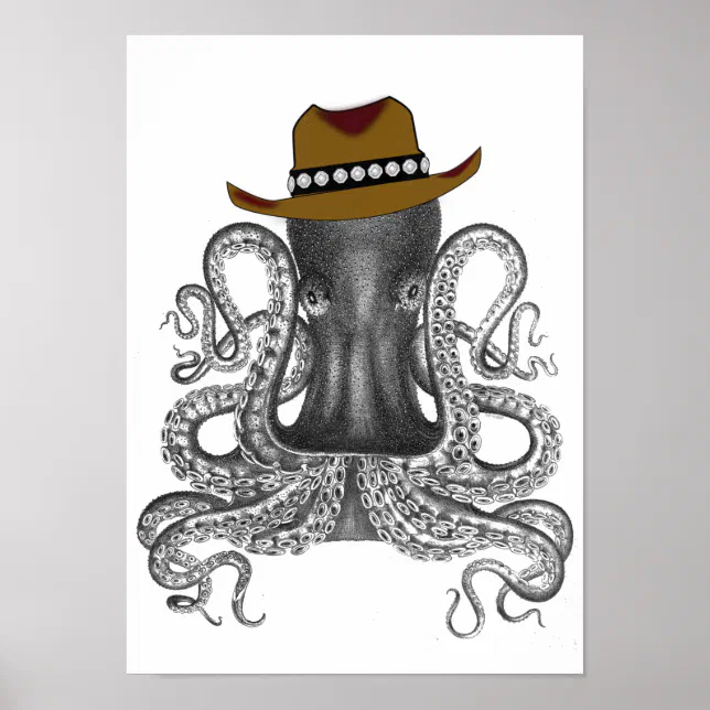 Octopus Wearing Stetson Hat, Vintage, Cowboy Hat Poster | Zazzle