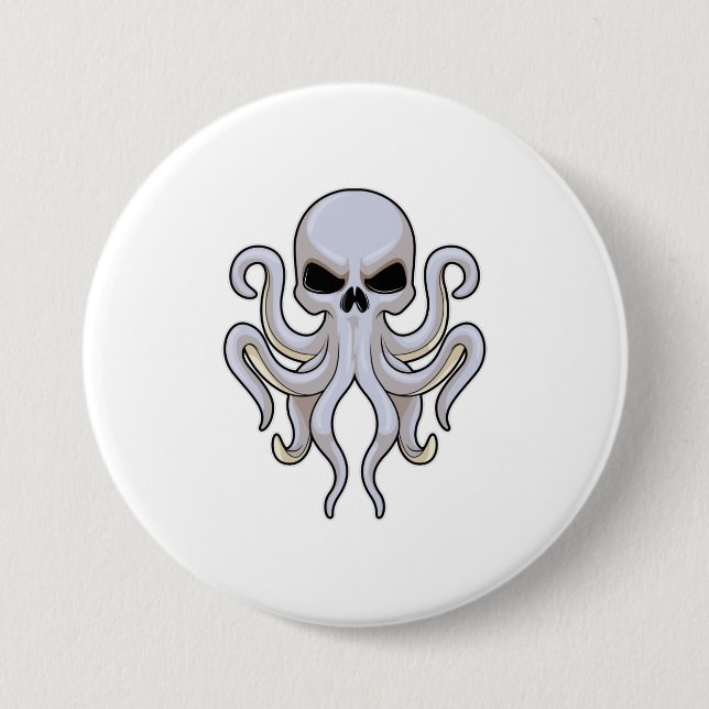 Octopus with 8 Arms & Skull 7.5 Cm Round Badge (Front)