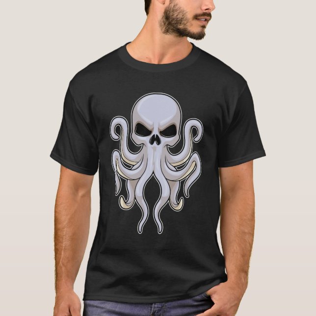 Octopus with 8 Arms & Skull T-Shirt (Front)