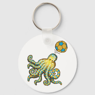 Octopus with a soccer ball key ring