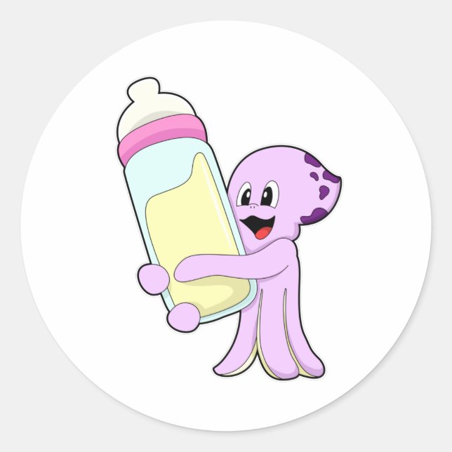 Octopus with Baby bottle Milk Classic Round Sticker (Front)