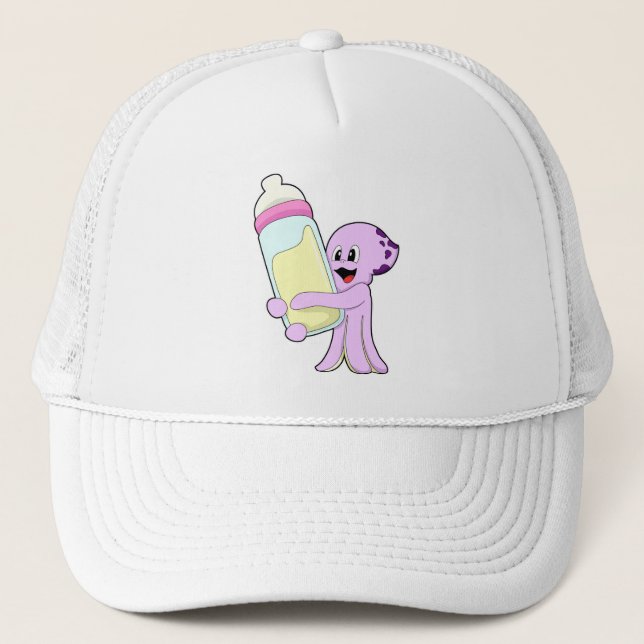Octopus with Baby bottle Milk Trucker Hat (Front)