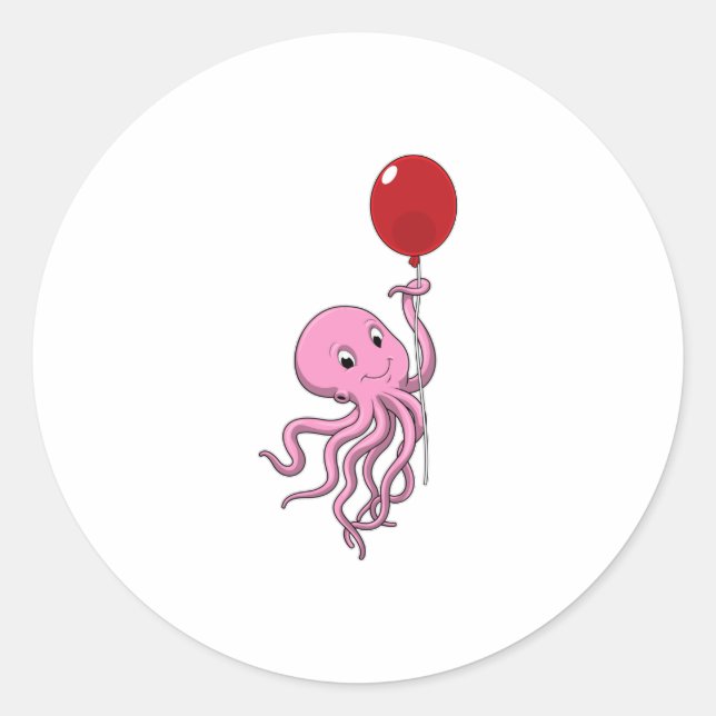 Octopus with Balloon Classic Round Sticker (Front)