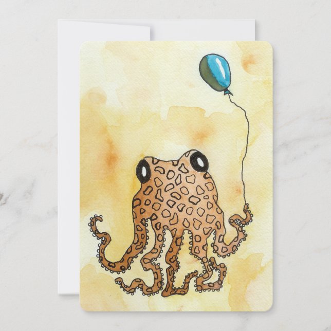 Octopus with Balloon Flat Card (Front)