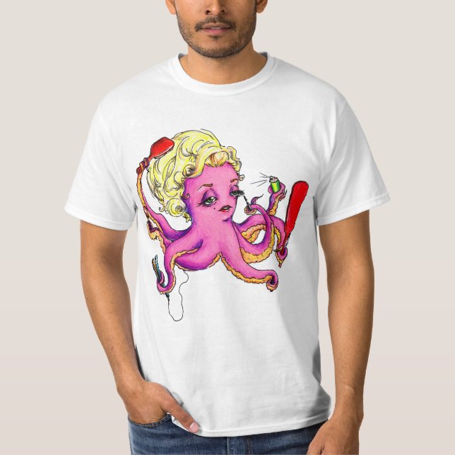 Octopus with Beauty Products T-Shirt (Front)