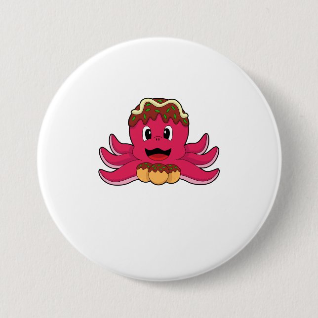 Octopus with Cake 7.5 Cm Round Badge (Front)