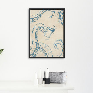 Octopus with Coffee Cup Ink  Poster