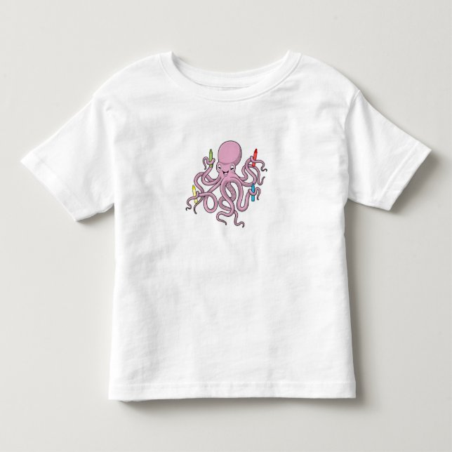 Octopus with Crayon Toddler T-Shirt (Front)
