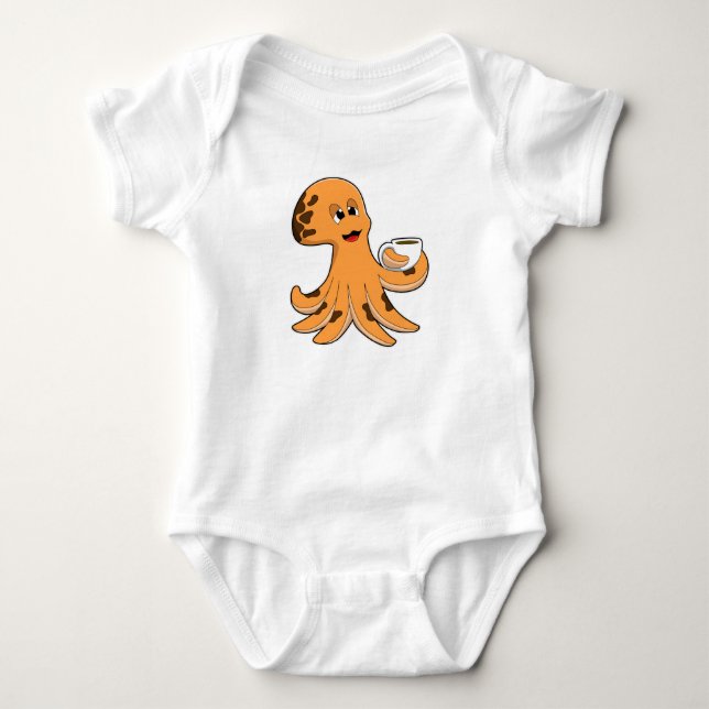 Octopus with Cup of Coffee Baby Bodysuit (Front)