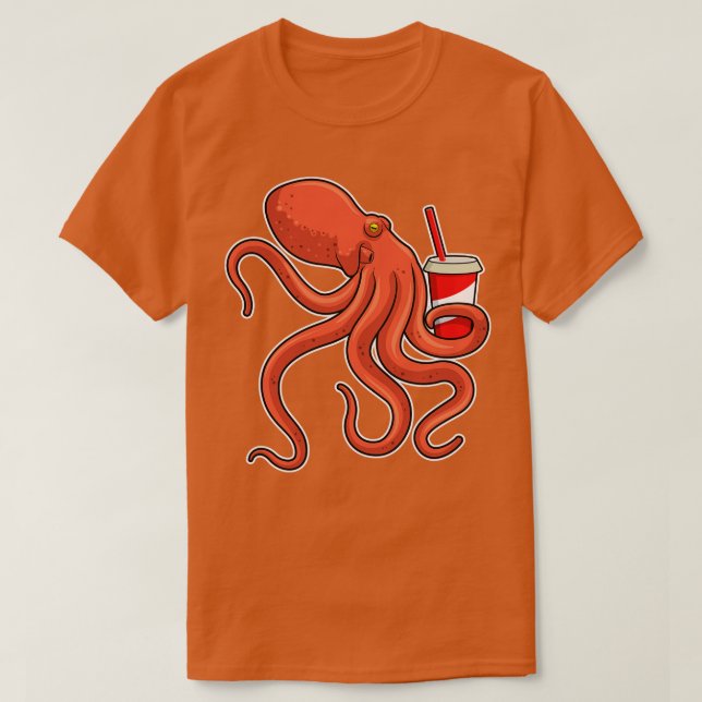 Octopus with Drink T-Shirt (Design Front)