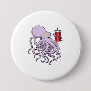 Octopus with Drinking mug 7.5 Cm Round Badge