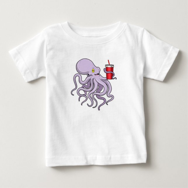 Octopus with Drinking mug Baby T-Shirt (Front)