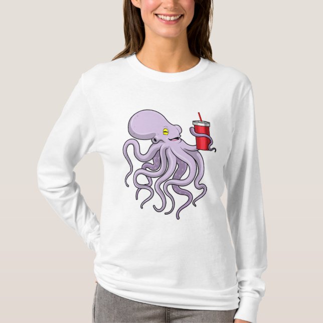 Octopus with Drinking mug T-Shirt (Front)