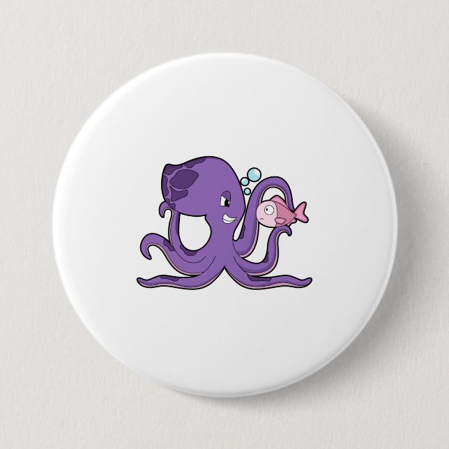 Octopus with Fish.PNG 7.5 Cm Round Badge (Front)