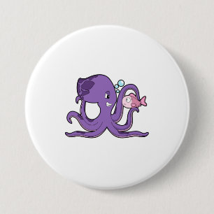 Octopus with Fish.PNG 7.5 Cm Round Badge