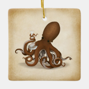 Octopus With Glass Flask Neo-Victorian Scientist Ceramic Ornament