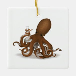 Octopus With Glass Flask Steampunk Scientist Ceramic Ornament