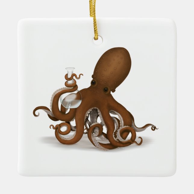 Octopus With Glass Flask  Steampunk Scientist Ceramic Ornament (Front)