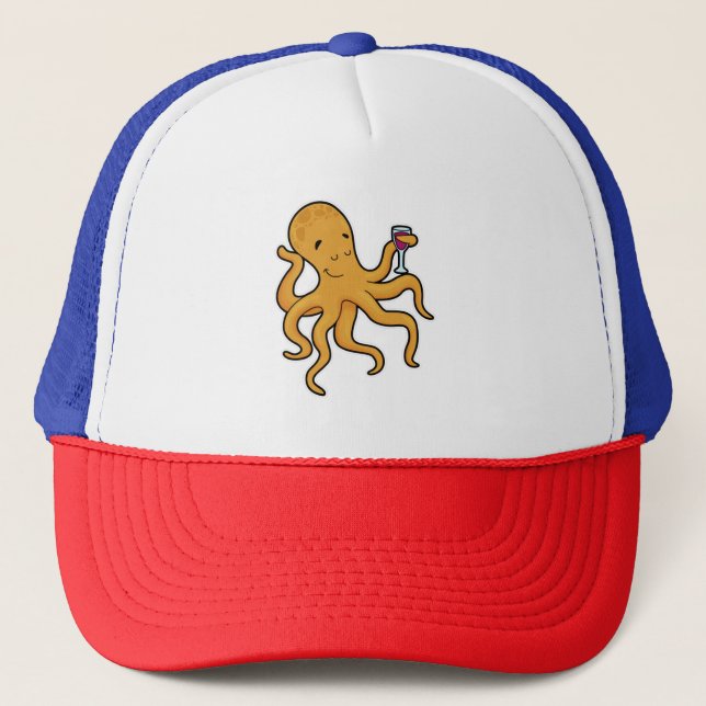 Octopus with Glass of Juice Trucker Hat (Front)