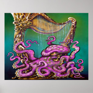 Octopus with Harp Poster
