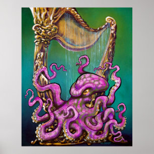 Octopus with Harp Poster