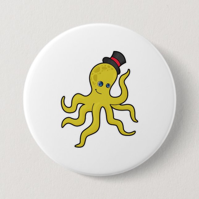 Octopus with Hat 7.5 Cm Round Badge (Front)