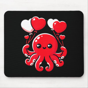 Octopus With Heart Balloons Adorable Valentines Da Mouse Mat