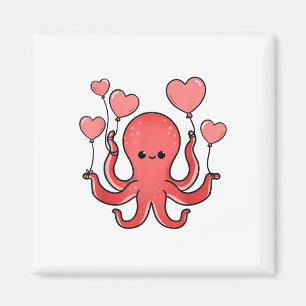 Octopus With Heart Balloons Valentines Day Octopus Magnet