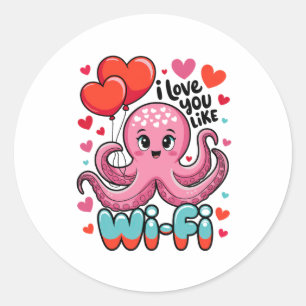 Octopus With Heart Bylloons I Love You Like Wi-fi Classic Round Sticker