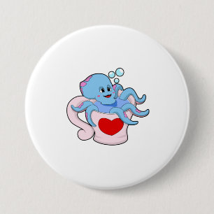 Octopus with Heart Cup.PNG 7.5 Cm Round Badge
