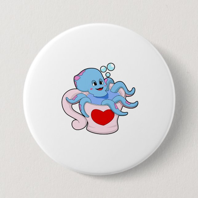 Octopus with Heart Cup.PNG 7.5 Cm Round Badge (Front)