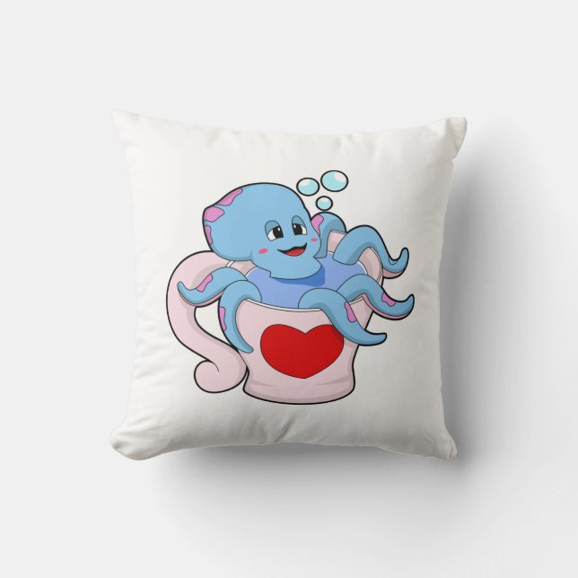Octopus with Heart Cup.PNG Cushion (Front)