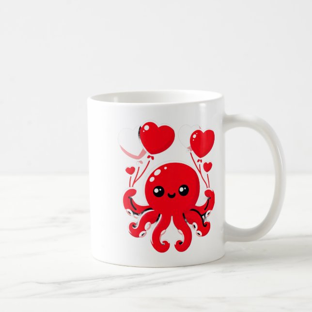 Octopus With Heart Lloons Adorable Valentines Day  Coffee Mug (Right)