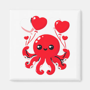 Octopus With Heart Lloons Adorable Valentines Day  Magnet