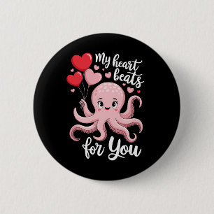 Octopus With Heart Lloons My Heart Beats For You V 6 Cm Round Badge