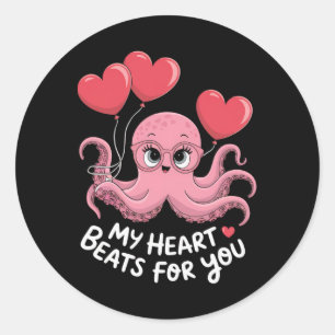 Octopus With Heart Lloons My Heart Beats For You V Classic Round Sticker