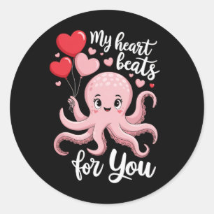 Octopus With Heart Lloons My Heart Beats For You V Classic Round Sticker