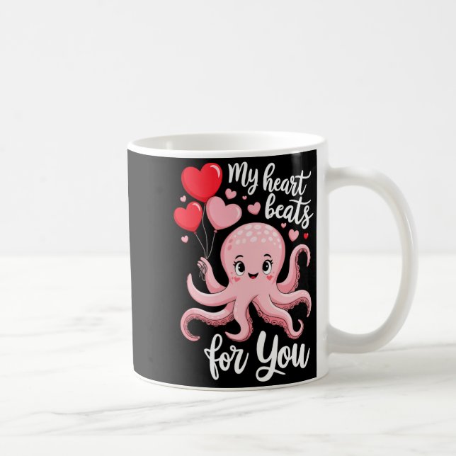 Octopus With Heart Lloons My Heart Beats For You V Coffee Mug (Right)