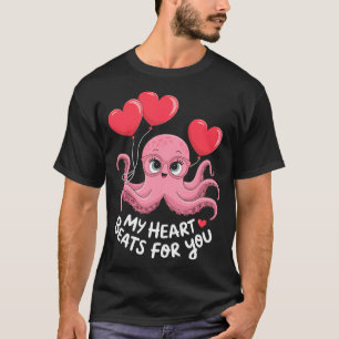 Octopus With Heart Lloons My Heart Beats For You V T-Shirt