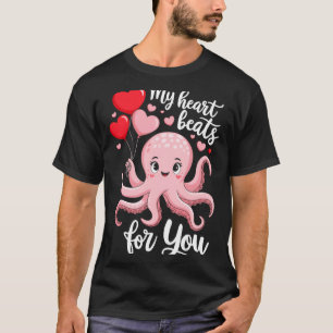 Octopus With Heart Lloons My Heart Beats For You V T-Shirt