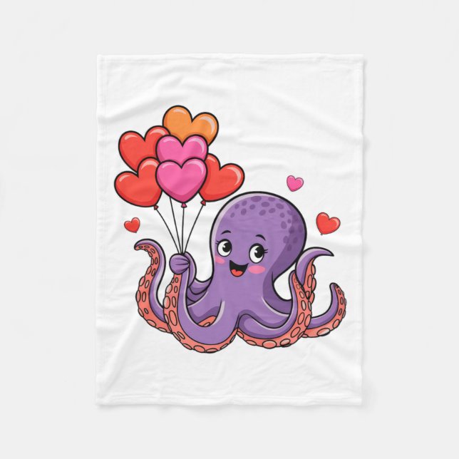 Octopus With Heart Lloons Valentine Day  Fleece Blanket (Front)