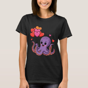 Octopus With Heart Lloons Valentine Day  T-Shirt