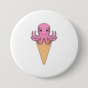 Octopus with Ice cream cone 7.5 Cm Round Badge