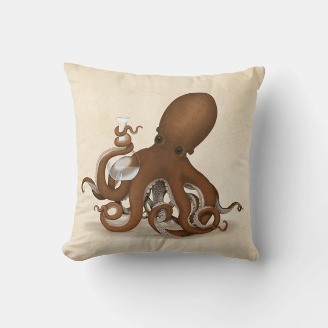 Octopus with Lab Flask Steampunk Chemistry Science Cushion (Front)