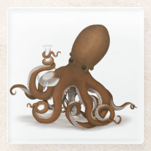 Octopus with Lab Flask Steampunk Chemistry Science Glass Coaster