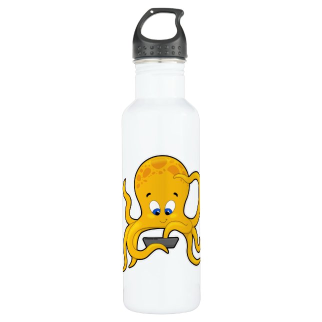 Octopus with Laptop 710 Ml Water Bottle (Front)